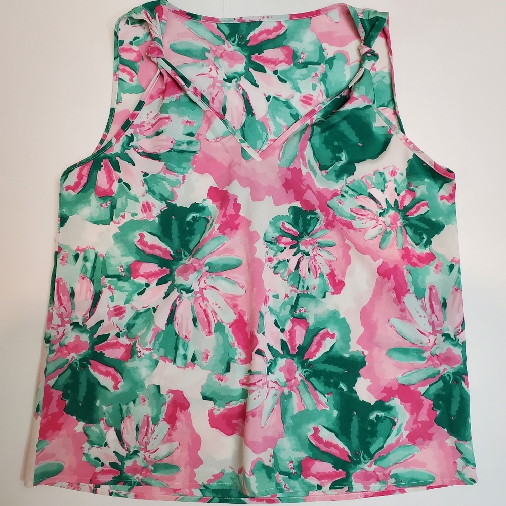 Pink and Green Floral Tank Top Sleeveless